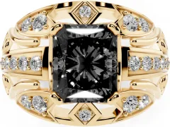 Fancy Black Radiant Cut Diamond Art Deco Ring Set in Yellow gold with Pavé Split Shank