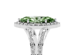 Fancy Green Marquise Cut Diamond Halo Split Shank Pavé Ring Set in Silver with Prong Setting