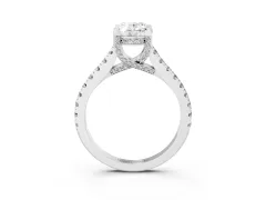 Oval Cut Diamond Solitaire Ring Set in White gold with Brilliant Pavé Band and Prong Setting