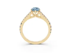 Fancy Blue Marquise Cut Diamond Split Shank Pavé Engagement Ring Set in Yellow gold with Prong-Held Center Stone
