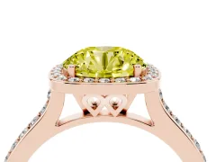Fancy Yellow Round Cut Diamond Halo Engagement Ring Set in Rose gold with Round Pavé Shoulders and Heart Gallery