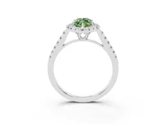 Fancy Green Marquise Cut Diamond Pavé Halo Engagement Ring Set in Platinum with Pavé Band and Prong Setting