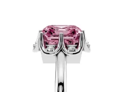 Fancy Pink Asscher Cut Diamond Round Cluster Halo Ring Set in Silver with Solitaire Band and Prong Setting