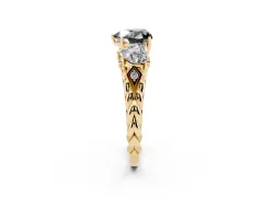 Fancy Black Heart Cut Diamond Three-Stone Ring Set in Yellow gold with Braided Band
