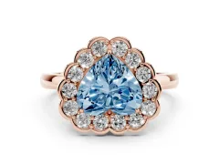 Fancy Blue Heart Cut Diamond Halo Cluster Engagement Ring Set in Rose gold with Solitaire Band and Prong Setting