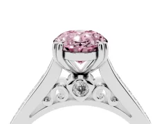 Fancy Pink Oval Cut Diamond Channel Set Solitaire Engagement Ring Set in White gold with Prong Setting