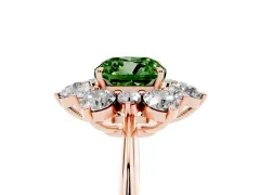 Fancy Green Cushion Cut Diamond Cluster Halo Ring Set in Rose gold with Solitaire Band and Prong Setting
