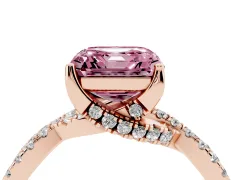 Fancy Pink Asscher Cut Diamond Twist Pavé Solitaire Engagement Ring Set in Rose gold with Prong Setting