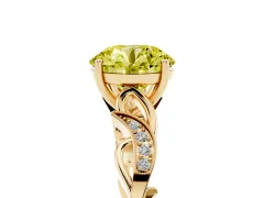 Fancy Yellow Round Cut Diamond Vine Band Solitaire Ring Set in Yellow gold with Milgrain Prong Setting