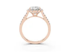 Princess Cut Diamond Pavé Halo Engagement Ring Set in Rose gold with Pavé Band and Prong Setting