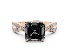 Fancy Black Asscher Cut Diamond Twist Pavé Solitaire Engagement Ring Set in Rose gold with Prong Setting