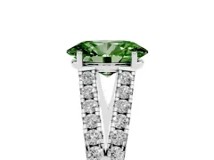 Fancy Green Oval Cut Diamond Split Shank Pavé Engagement Ring Set in Platinum with Prong-Held Center Stone