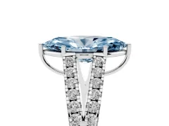 Fancy Blue Marquise Cut Diamond Split Shank Pavé Engagement Ring Set in Platinum with Prong-Held Center Stone