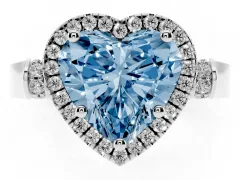 Fancy Blue Heart Cut Diamond Halo Ring Set in White gold with Twist Band and Pavé Accents