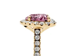 Fancy Pink Heart Cut Diamond Cushion Halo Ring Set in Yellow gold with Pavé Band