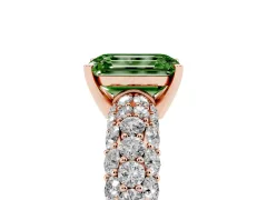 Fancy Green Emerald Cut Diamond Pavé Band Solitaire Ring Set in Rose gold with Close-Set Accent Stones and Prong Setting