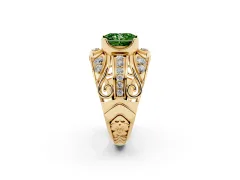Fancy Green Radiant Cut Diamond Art Deco Ring Set in Yellow gold with Pavé Split Shank