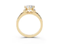Heart Cut Diamond Three-Stone Pavé Ring Set in Yellow gold with Prong Setting