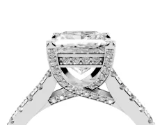 Princess Cut Diamond Solitaire Ring Set in Silver with Brilliant Pavé Band and Prong Setting