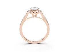 Oval Cut Diamond Pavé Halo Engagement Ring Set in Rose gold with Pavé Band and Prong Setting