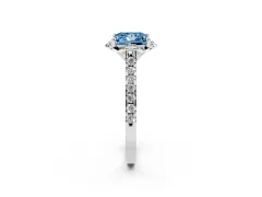 Fancy Blue Princess Cut Diamond Solitaire Ring Set in Silver with Pavé Band and Floral Prong Setting