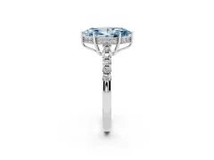 Fancy Blue Marquise Cut Diamond Solitaire Engagement Ring Set in White gold with Pavé Band and Prong Setting