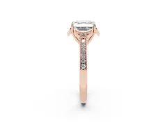 Asscher Cut Diamond Halo Ring Set in Rose gold with Channel Set Band and Prong Setting