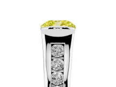 Fancy Yellow Cushion Cut Diamond Bezel-Set Solitaire Ring Set in White gold with Channel-Set Band