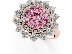 Fancy Pink Round Cut Diamond Floral Double Halo Ring Set in Rose gold with Round Petals