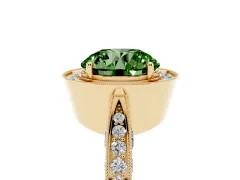 Fancy Green Round Cut Diamond Halo Engagement Ring Set in Yellow gold with Accent Split Shank Band