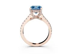 Fancy Blue Asscher Cut Diamond Solitaire Ring Set in Rose gold with Brilliant Pavé Band and Prong Setting