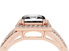 Fancy Black Asscher Cut Diamond Halo Ring Set in Rose gold with Double Pavé Split Shank
