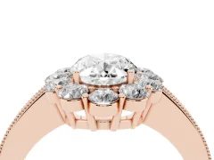 Oval Cut Diamond Halo Pavé Engagement Ring Set in Rose gold with Milgrain Detailing