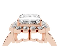 Princess Cut Diamond Halo Cluster Engagement Ring Set in Rose gold with Solitaire Band and Prong Setting