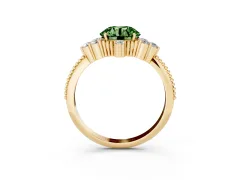 Fancy Green Round Cut Diamond Cluster Ring Set in Yellow gold with Beaded Band