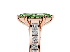 Fancy Green Marquise Cut Diamond Channel Set Solitaire Engagement Ring Set in Rose gold with Prong Setting