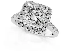 Princess Cut Diamond Halo Pavé Engagement Ring Set in Platinum with Prong Setting