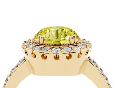 Fancy Yellow Round Cut Diamond Halo Ring Set in Yellow gold with Pavé Shank and Prong Setting