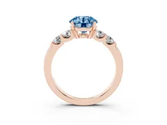 Fancy Blue Round Cut Diamond Five-Stone Prong Set Engagement Ring Set in Rose gold with Channel Band