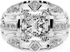 Radiant Cut Diamond Art Deco Ring Set in White gold with Pavé Split Shank