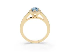 Fancy Blue Marquise Cut Diamond Halo Split Shank Pavé Ring Set in Yellow gold with Prong Setting