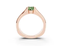 Fancy Green Pear Cut Diamond Bezel Solitaire Ring Set in Rose gold with Wide Band