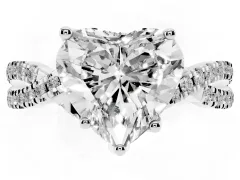 Heart Cut Diamond Twist Pavé Solitaire Engagement Ring Set in Platinum with Prong Setting