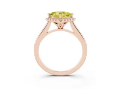 Fancy Yellow Princess Cut Diamond Halo Engagement Ring Set in Rose gold with Pavé Band and Rising Shoulders