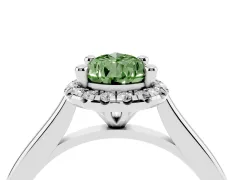 Fancy Green Pear Cut Diamond Halo Engagement Ring Set in Platinum with Pavé Band and Rising Shoulders