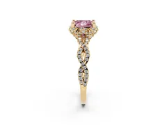 Fancy Pink Princess Cut Diamond Halo Twist Band Solitaire Ring Set in Yellow gold with Prong-Set Center Stone