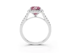 Fancy Pink Princess Cut Diamond Halo Pavé Engagement Ring Set in Platinum with Prong Setting