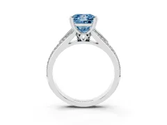 Fancy Blue Princess Cut Diamond Split Shank Pavé Engagement Ring Set in White gold with Prong-Set Center Stone