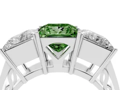 Fancy Green Princess Cut Diamond Three-Stone Ring Set in Silver with Textured Band