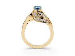 Fancy Blue Emerald Cut Diamond Solitaire Ring Set in Yellow gold with Layered Twist Pavé Band
